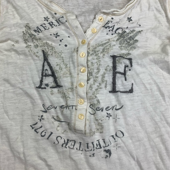 American Eagle Long Sleeve White Tee Sparkle Print - Picture 3 of 5